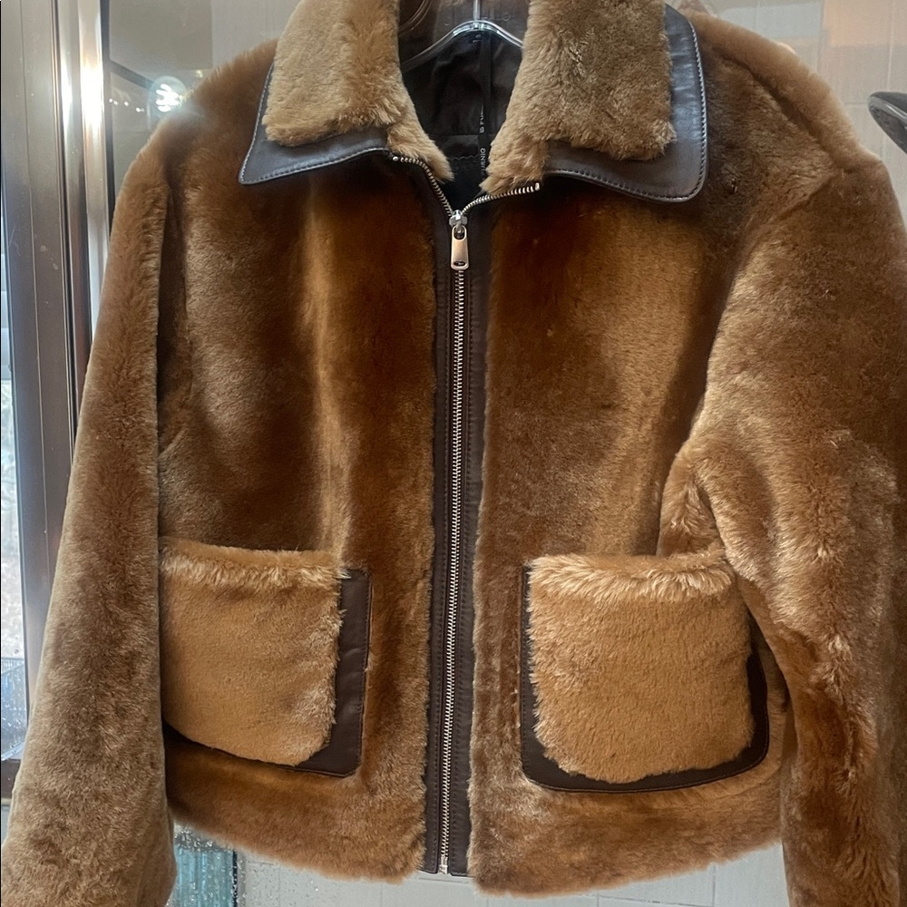 Brown shearling Jacket with Leather Accents